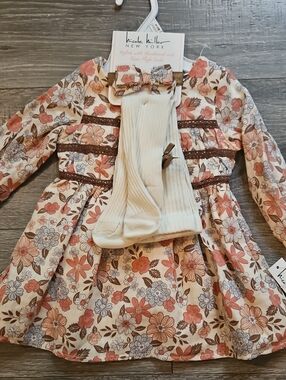 Nicole Miller New York Floral Dress with Cream Tights And Headband
